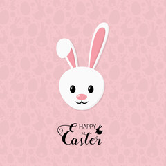Happy Easter. Cute bunny on pink background with pattern. Vector