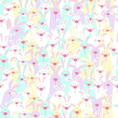 Seamless pattern of many cute rabbits, vector illustration