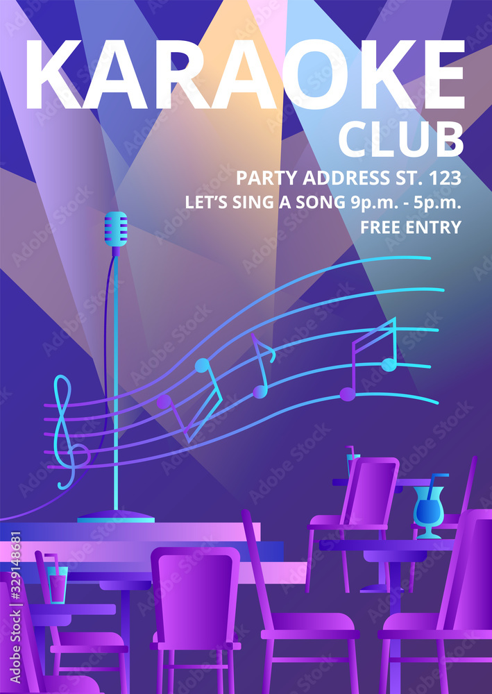 Canvas Prints Cartoon Color Nightclub Flyer Karaoke Concept Banner. Vector