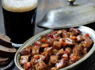 Traditional Irish Stew. an Irish dish for St. Patrick's Day. stewed in dark guinness beer