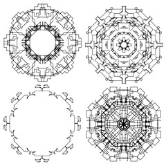  graphic mandala isolated on white background. The stylized elements of Gothic architecture. Sketch of tattoo.