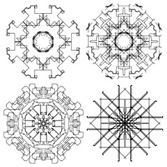  graphic mandala isolated on white background. The stylized elements of Gothic architecture. Sketch of tattoo.