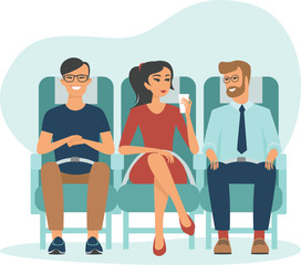 Obraz premium Cartoon people traveling by plane