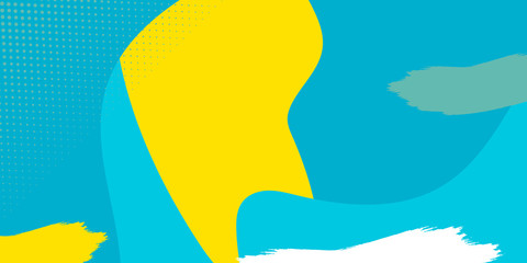 Blue, white, orange, yellow, and green gradient abstract color background. Dynamic textured geometric element design with liquid, brush and dots decoration. Modern gradient light vector illustration