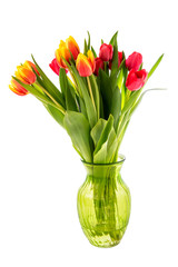 Tulip flowers in a green vase