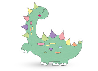 kleiner grüner Dinosaurier mit bunten Punkten 