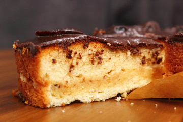 Chocolate Topped Sponge Cake with Prunes and Toffee Sauce