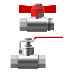 Set valves ball, fittings, pipes of metal piping system. Different types valves water, oil, gas pipeline, pipes sewage