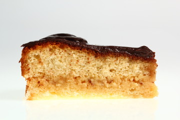Chocolate Topped Sponge Cake with Prunes and Toffee Sauce