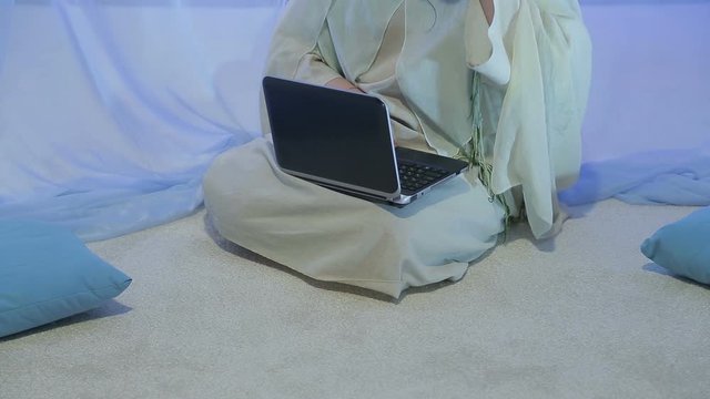 woman bride before the wedding communicates in social networks and accepts congratulations