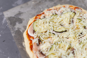 Raw pizza close-up, Italian pizza