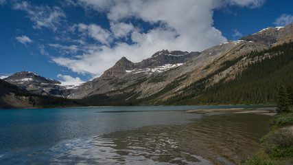 Naklejka na ściany i meble Lake with mountain range in the background, Bow Lake, Banff National Park, Alberta, Canada
