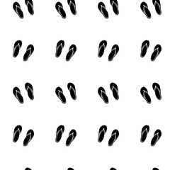 Seamless pattern from slippers. Summer clothes and accessories. Black silhouette on white background. Cartoon doodle sketch can be used in cards, posters, flyers, banners, logo, clothes design