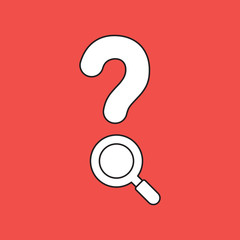 Vector illustration icon concept of question mark with magnifying glass. Black outlines.