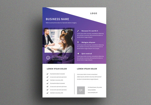 Flyer Layout with Blue and Purple Accents