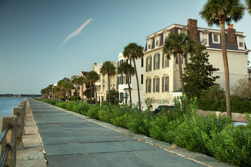 Charleston South Carolina row of old historic federal style houses on Battery Street  USA