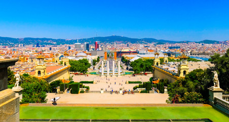 Fototapeta na wymiar Barcelona. Beautiful panoramic view of city from National Museum, Spain.