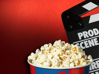 Clapper board and popcorn box