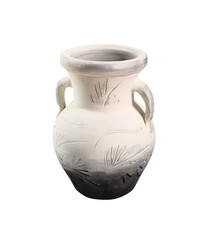 Painted clay amphora. Isolated on white background.