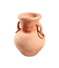 Painted clay amphora. Isolated on white background.