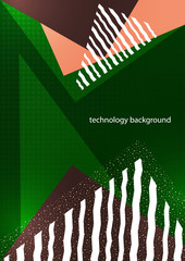 Abstract geometric composition with triangles and decorative wavy lines, dots. Modern tech background for your design.