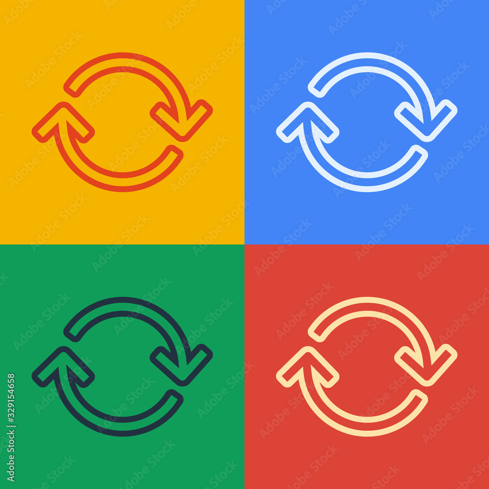 Poster pop art line refresh icon isolated on color background. reload symbol. rotation arrows in a circle s