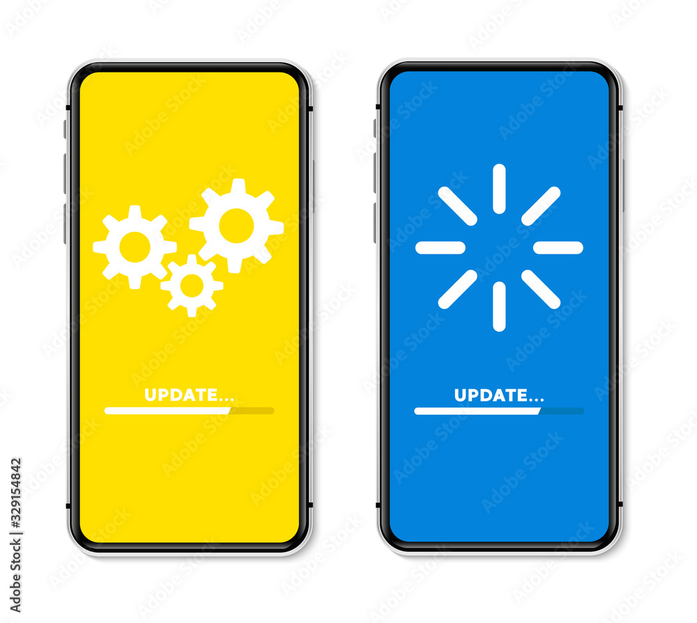 Poster update concept loading process in phone screen. vector illustration.