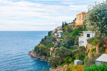 Amalfi cityscape on coast line of mediterranean sea, Italy