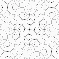 Behang Abstract seamless pattern of connecting rounded smooth lines. Modern stylish texture. Linear style. Spiral elements. Dots in nodes. Vector monochrome background. © Andrey