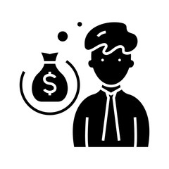 Thoughts about making money black icon, concept illustration, vector flat symbol, glyph sign.