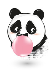 Panda macht Kaugummiblase mit rosa Kaugummi