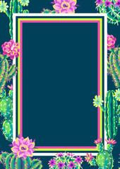 Background with cacti and flowers.