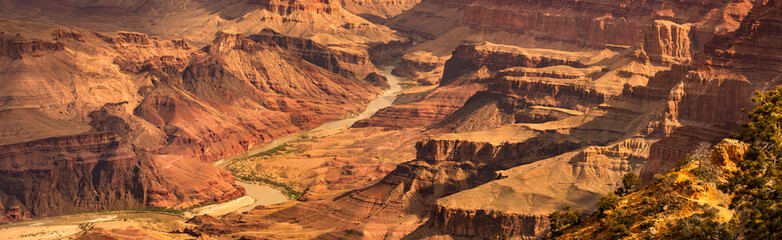 Grand Canyon scenic panoramic view from the Desert View Watchtower tourist stop in the South Rim of...