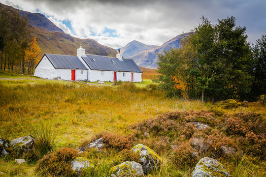 White Cottage In The Scottish Highlands