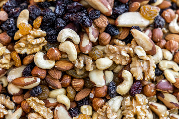 Background from a mixture of dried fruits and nuts.