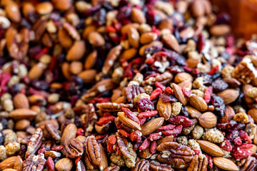 Background from a mixture of dried fruits and nuts.