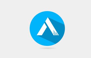 A alphabet letter logo long shadow blue white icon design for company and business
