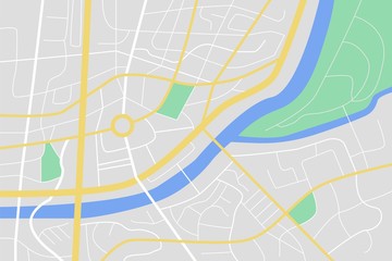 City map for GPS route. Vector street navigation. Road plan.