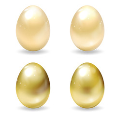 Realistic golden easter eggs. Set of gold 3d eggs