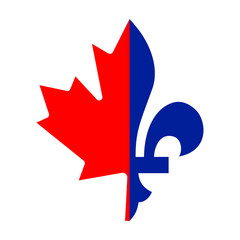 Vector illustration of a combination of Maple leaf and Fleur de lis halfs. French Canadians symbol. Good for web, event posters, badges, stickers, labels, t-shirt design. © Tatsiana