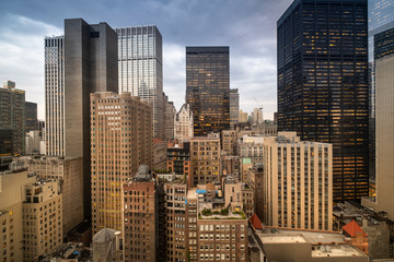 Densely packed buildings and skyscrapers of the Manhattan urban skyline in New York USA