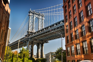 Manhattan Bridge as seen from the DUMBO area of Brooklyn New York USA