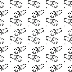 Slippers Seamless pattern. Shoes Vector background. Hand drawn doodle female and male House Slippers