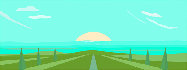 landscape with sea and blue sky panorama vector illustration graphic design 