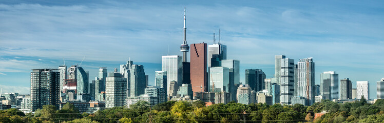 Downtown Toronto Canada cityscape skyline view over Riverdale Park in Ontario, Canada