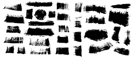 Big set of black paint, ink brush strokes, brushes, lines, grungy. Freehand drawing. Dirty artistic design elements, boxes, frames. Vector abstract illustration. Isolated on white background.