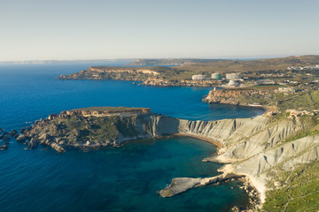 Fototapeta na wymiar Aerial view of nature landscape of Ghajn Tuffieha bay.Malta island