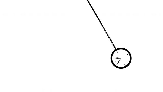 Animation of Black and White Swinging Pendulum with Clock. Isolated Single Object. Hypnosis Tool. Hasty Rhythm of Day and Night. Loop Seamless Stock Footage.
