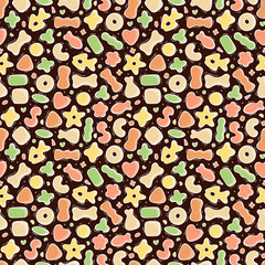 Pet Shop Vector background. Dry Pet Food Seamless pattern. Hand drawn doodle Cat food or Dog Food