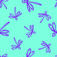  Vector illustration. Bright seamless pattern in the form of dragonfly insects.